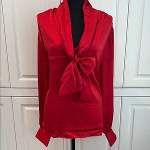 NWT! H&M Vibrant Red Blouse with Bow Detail